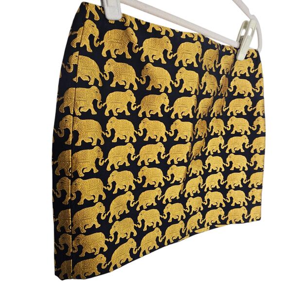 J Crew Skirt Jacquard Skirt Mini Skirt Women 0 Black Gold Elephant Pencil Skirt - Picture 2 of 7